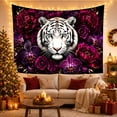 thumbnail image 2 of White Tiger Face Among Dark Roses, Dramatic Vintage Style for Wildlife Lovers, Animal Wall Art, Housewarming Gift, Tapestry Wall Hanging for Bedroom and Living Room, 2 of 3
