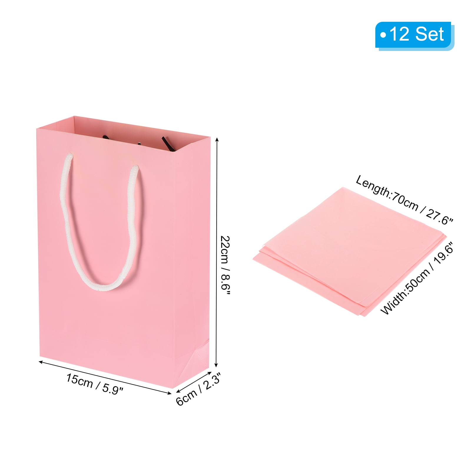 5.9x2.3x8.6" Favor Gift Bags Goodie Tote with Pink Tissue Paper, Pink 12 Set