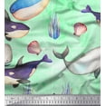 thumbnail image 2 of Soimoi Rayon Fabric Shell & Whale Fish Ocean Print Sewing Fabric Yard 56 Inch Wide, 2 of 3