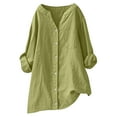 thumbnail image 3 of Aboser Women's Button Down Shirts Dressy Casual Long Sleeve Blouses Breathable Cotton Linen Tops Lightweight Casual Shirt Work Office Blouse Army Green XXL, 3 of 7