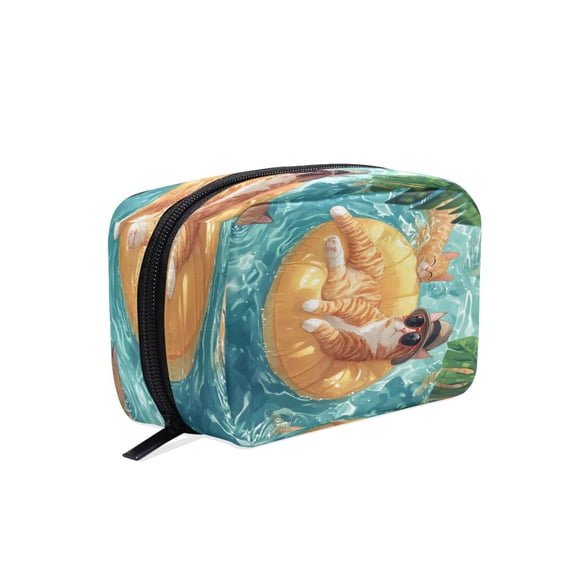 BZSMCE Makeup and Cosmetic Bag Women Simple Cats Relaxing in Pool Pattern Square Cosmetic Bag