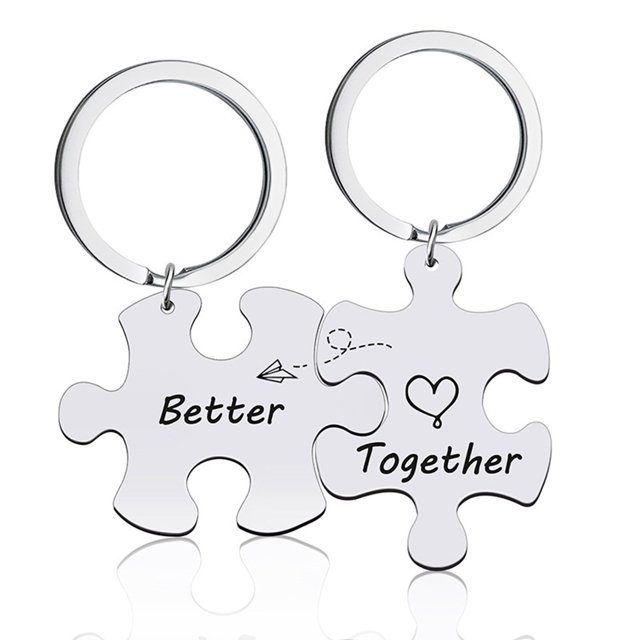 Kkkded Couple Keychain 2-Pcs Couple Keychain & Necklace, Together Better Puzzle. DIY Key Ring & Pendant.
