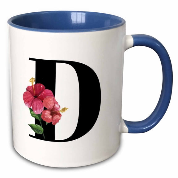 3drose, Image of Flowery Monogram D, 11oz Two-tone Blue Mug