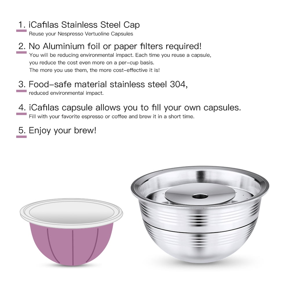 Stainless Steel Fillable Coffee Capsules Reusable Coffee Capsules Cup Filter Set Compatible with Vertuo Capsules Pod Vertuoline GCA1 and Delonghi ENV150 Coffee Machine