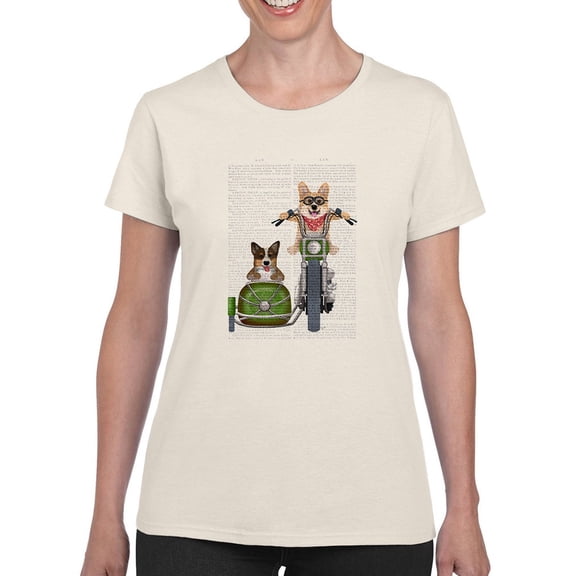 Corgi Chopper And Sidecar T-Shirt Women -Fab Funky Designs, Female x-Large
