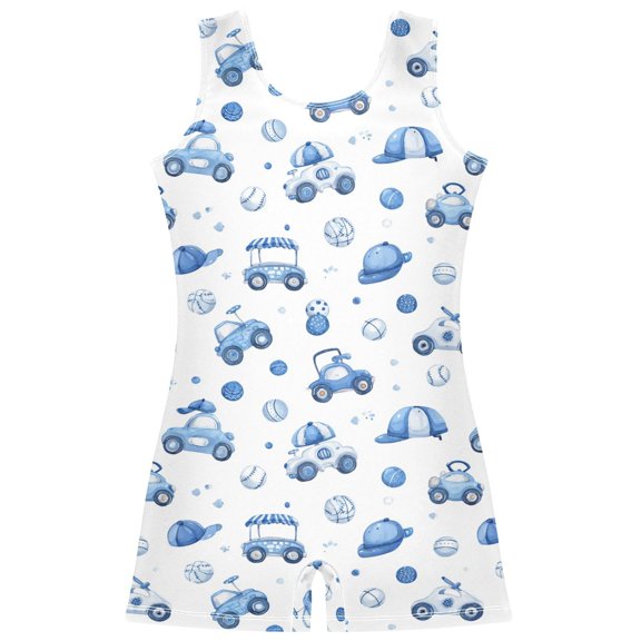 Gymnastics Leotard Sleeveless Cute Car and Hat Stretchy Dance Bodysuit Breathable Athletic Ballet Yoga Outfit for Ages 3-14