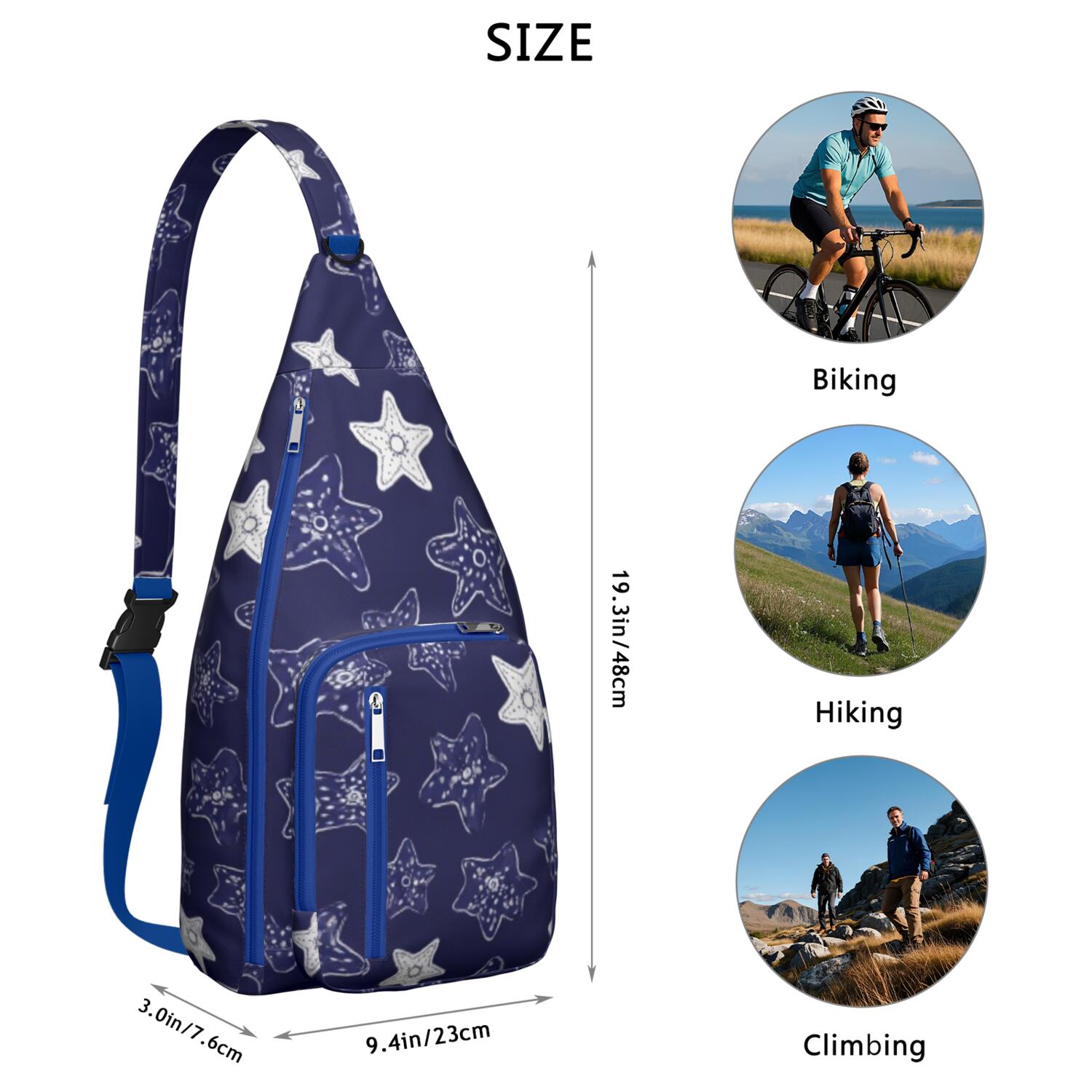 Stylish Travel Sling Bag Starfish Crossbody Shoulder Backpack Adjustable Lightweight Travel Hiking Casual Daypack for Unisex