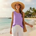 thumbnail image 6 of Cotton Linen Tank Tops for Women Summer Casual Comfy Sleeveless Linen Shirts Loose Lightweight Gauze Cami Purple L, 6 of 6