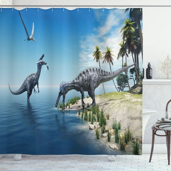 Ambesonne Animal Shower Curtain, Wild Suchomimus Dinosaur, 69"Wx84"L, Blue Green Grey