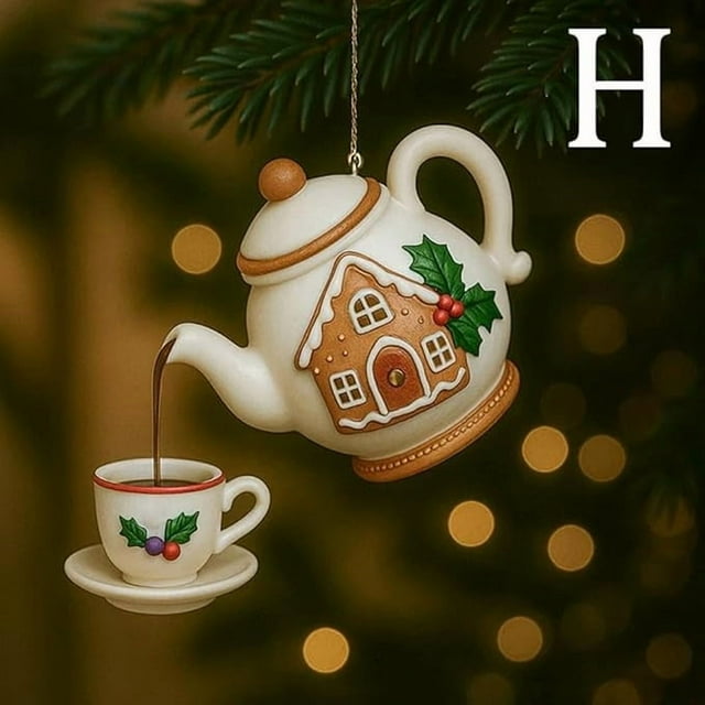 Fridja Ventes Théière de Noël Ornement Vintage Tasses à Thé de Noël Pot Décor Festif Baies Rouges Houx Décor de Thé avec Effet de Thé Versé Cadeau pour Amateurs de Thés