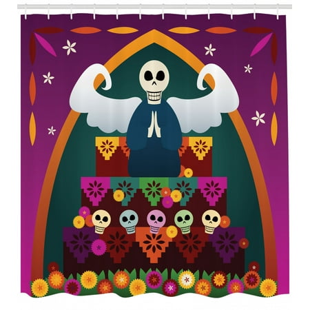 Sugar Skull Shower Curtain Angel Figure With Skull Head On Top Of