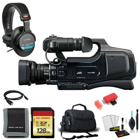 Image of JVC JY-HM90AG HD Professional Video Camcorder/Camera Kit with 128GB Memory Card + Sony Headphones and More