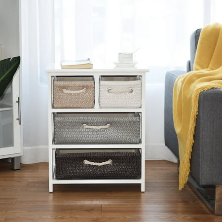 Gymax Storage Drawer Unit 4 Woven Basket Cabinet Chest Bedside Table Gymax Storage Drawer Unit 4 Woven Basket Cabinet Chest Bedside Table Nightstand Image 3 Of 10