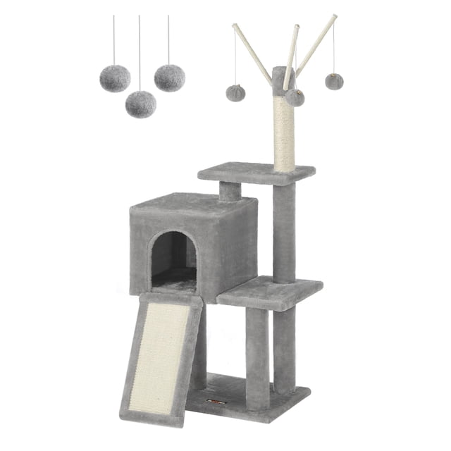 Árbol para gatos Feandrea MPCT143W01 con 3 postes y cueva, gris claro