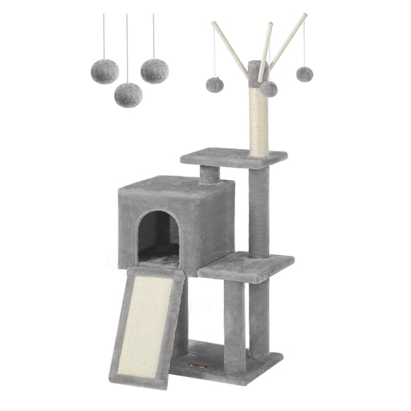 Árbol para gatos Feandrea MPCT143W01 con 3 postes y cueva, gris claro