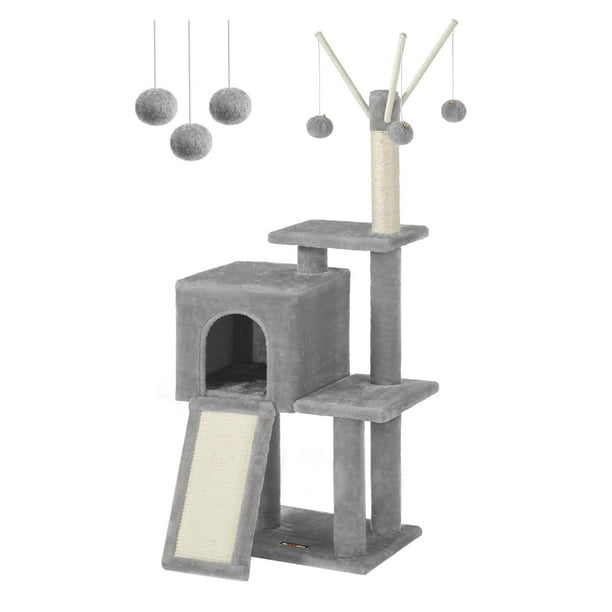 Árbol para gatos Feandrea MPCT143W01 con 3 postes y cueva, gris claro