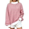 thumbnail image 2 of TARIENDY Long Sleeve Striped Pullover Women Oversized Spring Sweatshirts Trendy Mock Neck Sweatshirt Comfy Fall Winter Casual Tops Red S, 2 of 7