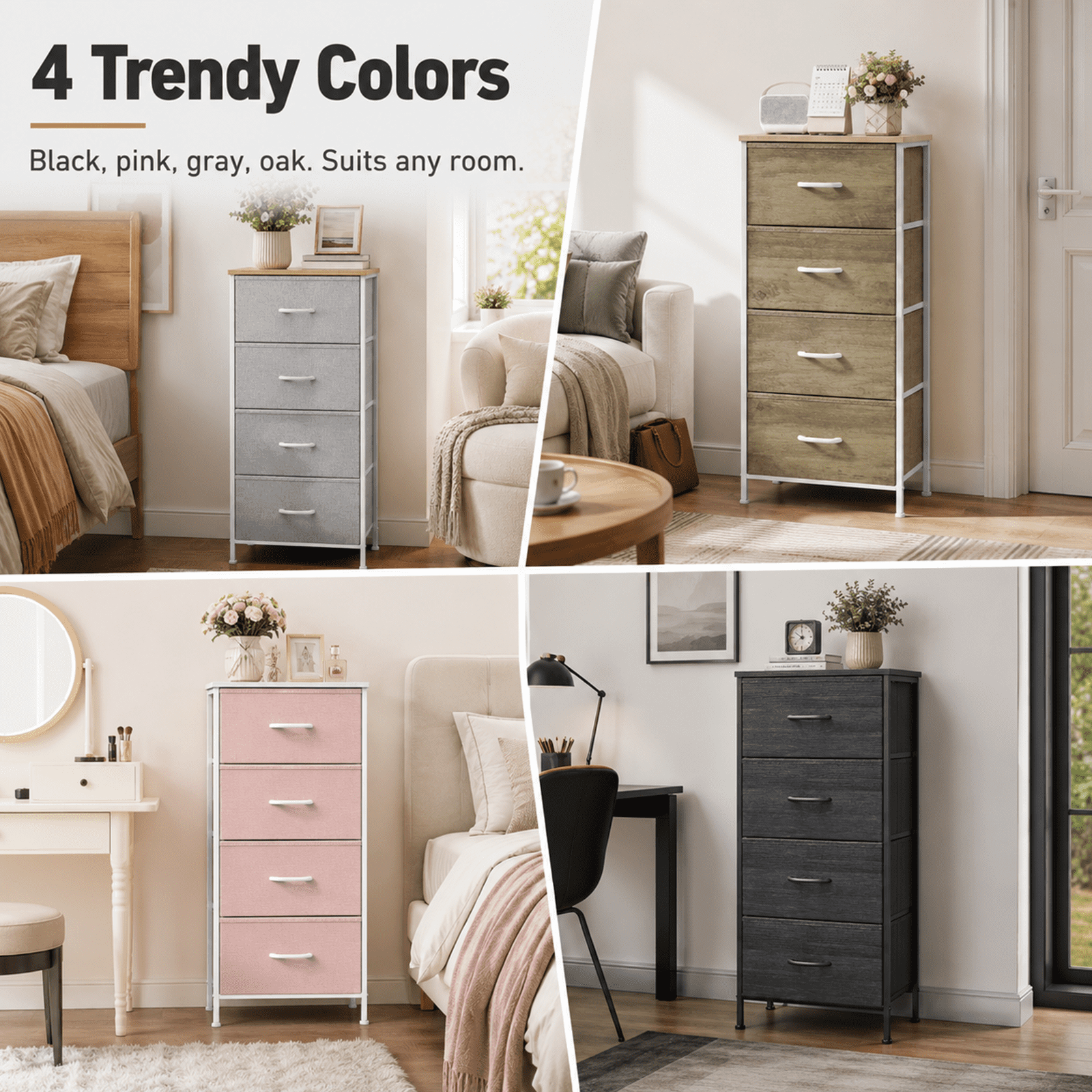 Alvantor Dresser for Bedroom with 4/5 Storage Drawers, Dressers Chest of Drawers Fabric Dresser with Sturdy Steel Frame, Wooden Top Cabinet Night Stand Dresser for Closet