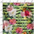 thumbnail image 2 of Soimoi Vert Coton Jersey Tissu Rayé & Grandiflora Roses Imprimé Floral 1 Yard 58 Pouces de Large, 2 of 4