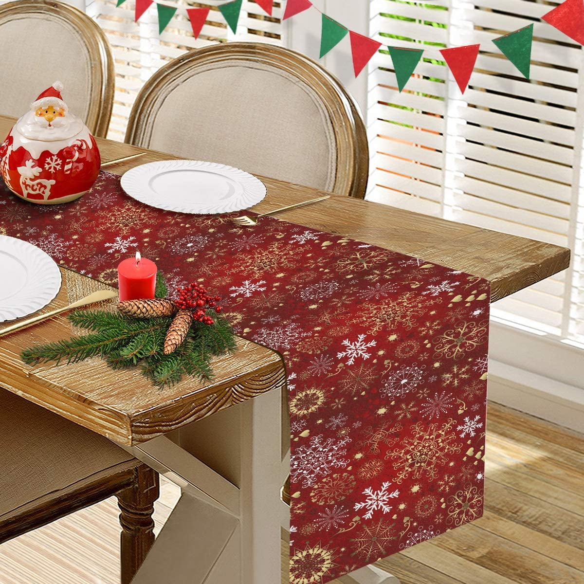 N/A Snowflake1 Table Runner Decor Kitchen Dining Table Decorations for Home Party Indoor Outdoor 14 X 36 Inch
