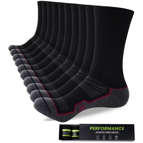 FREEYOKA Mens Sports Socks Man BLACK Cushioned Work Socks Breathable Moisture Wicking Crew Sock for Hiking Running Walking Trainer Cycling Athletic Socks, 5 Pairs