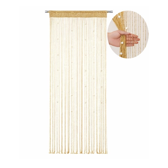 Gold String Curtain Doorway, Decorative Beaded Door Curtain Panel for Room Divider, Boho Window Decor, 1 Panel, 39"W x 79"H