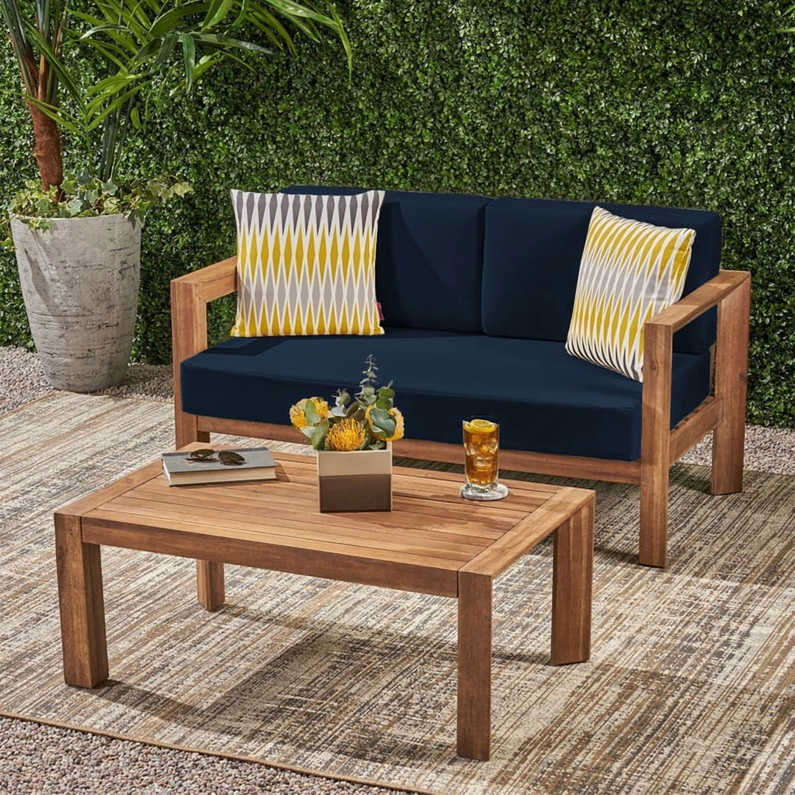 Outdoor Loveseat Cushions Set 48" x 24" Water Repellent & Fadeness Patio Furniture Cushions with Removable Cover and Ties, Patio Love Seat Sofa Cushions for Porch Garden Chair （Navy blue）