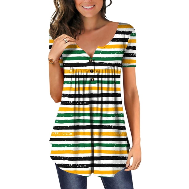 ICHUANYI Clearance Womens Casual Tops V- Neck Hide Belly Short Sleeve T- Cute Flowy Tunic Blouses(Green, S) ICHUANYI WER2023080909113