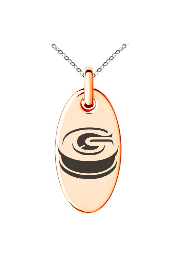 Stainless Steel Letter G Initial 3D Monogram Engraved Small Oval Charm Pendant Necklace