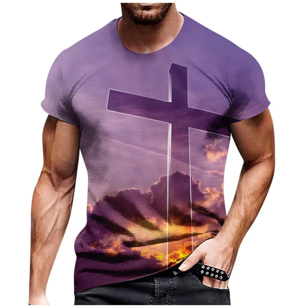 European And American Cross Print Short Sleeve Round Neck T-shirt Top XL
