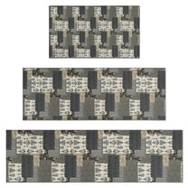 Brown Checkered Geometric and Floral Pattern Kitchen Rugs Sets Of 3,Kitchen Runner Rugs Non Skid Washable,Decorative Kitchen Floor Mats for Kitchen,Sink,Laundry,17"x30" 17"x47" 17"x59"