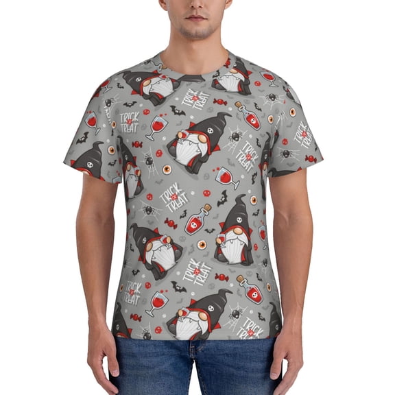 Vsdgher Halloween Gnome Print Men's Dry Fit Mesh Athletic Shirts Moisture Wicking Tennis T-Shirt Tops