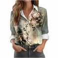 thumbnail image 2 of Women's Shirts Fashion Casual Loose Fit Long Sleeve Button Down Lightweight Collared Blouse Tops Khaki 5XL, 2 of 6