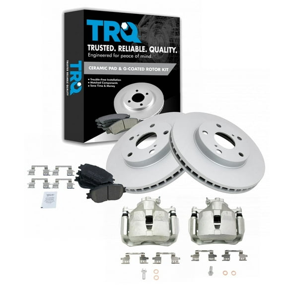 TRQ Front Brake Pad & Rotor Kit Brake Caliper Brake Pads Brake Rotor Ceramic Premium G-Coated Fits Select 2002-2006 Toyota Camry