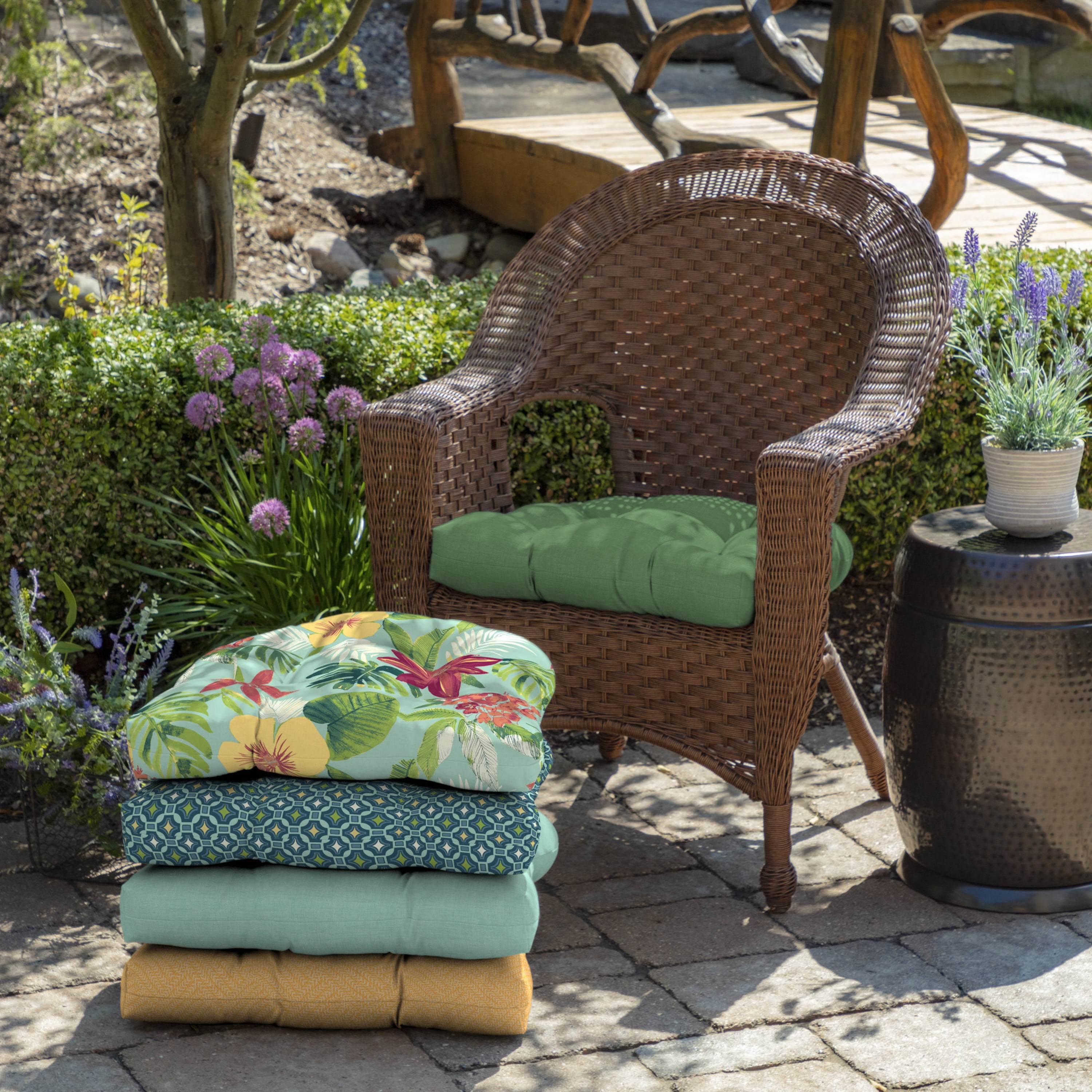 ARDEN SELECTIONS 18 in. x 16.5 in. Mid Back Outdoor Dining Chair Cushion in  Aqua Leala (2-Pack) TH1G172B-D9Z2 - The Home Depot