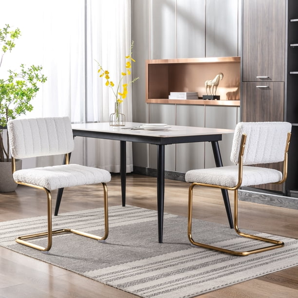 Zesthouse Boucle Fabric Dining Chairs Set of 2, Mid-Century Modern Kitchen Chairs with Polished