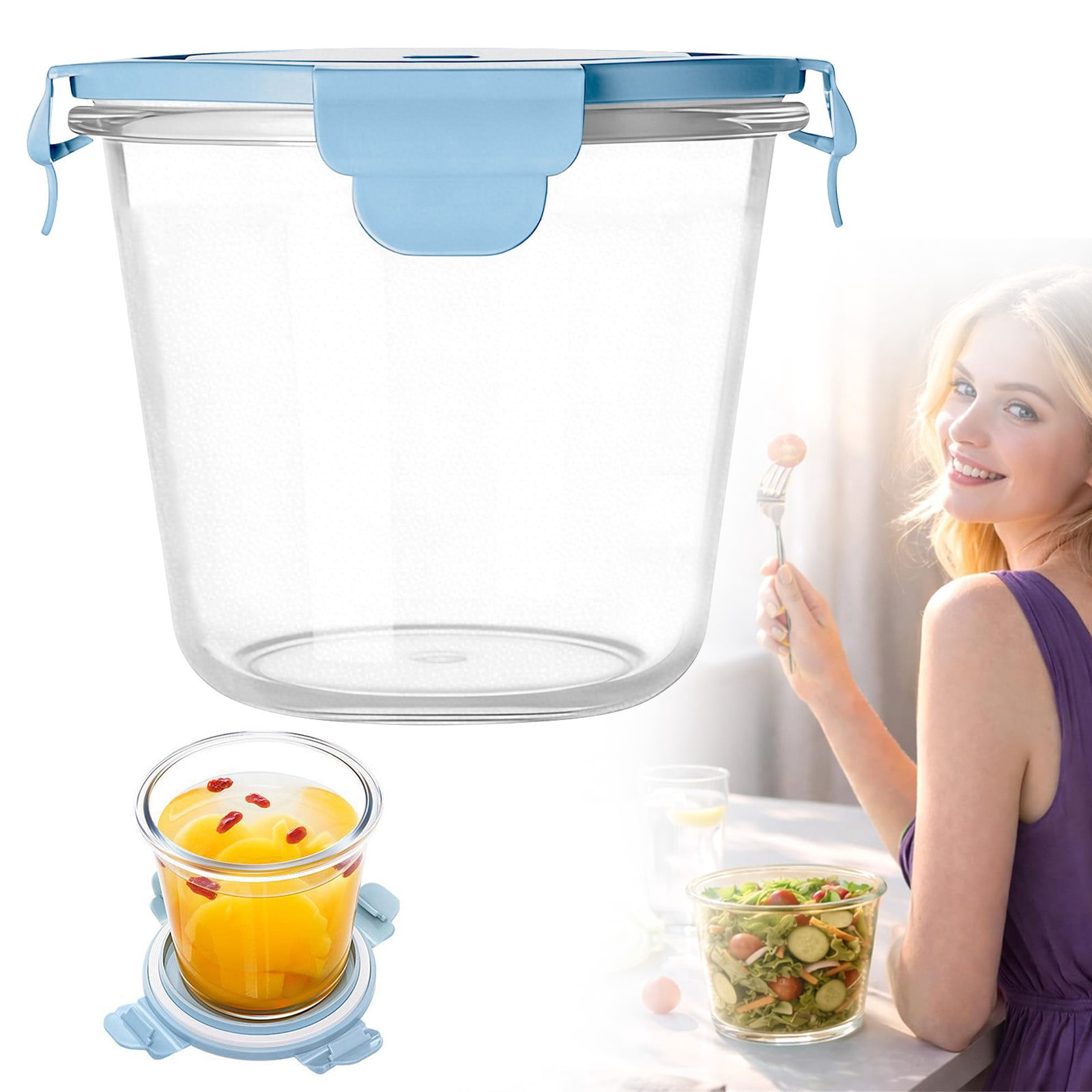 25oz Glass Soup Storage Containers with Airtight Lids, Round Durable Glass Food Prep Bowls Meal Prep Containers for Lunch Salad Leftovers Microwave Freezer Oven Dishwasher Safe, 1Pc(Blue1,5x5x4.5")
