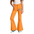 thumbnail image 3 of TGPMGRZ Girls Wide Leg Pants Kids Bootcut School Uniform Slacks Baggy Sweatpants (Heart, Little Girl, 5-6 Years, Orange), 3 of 5