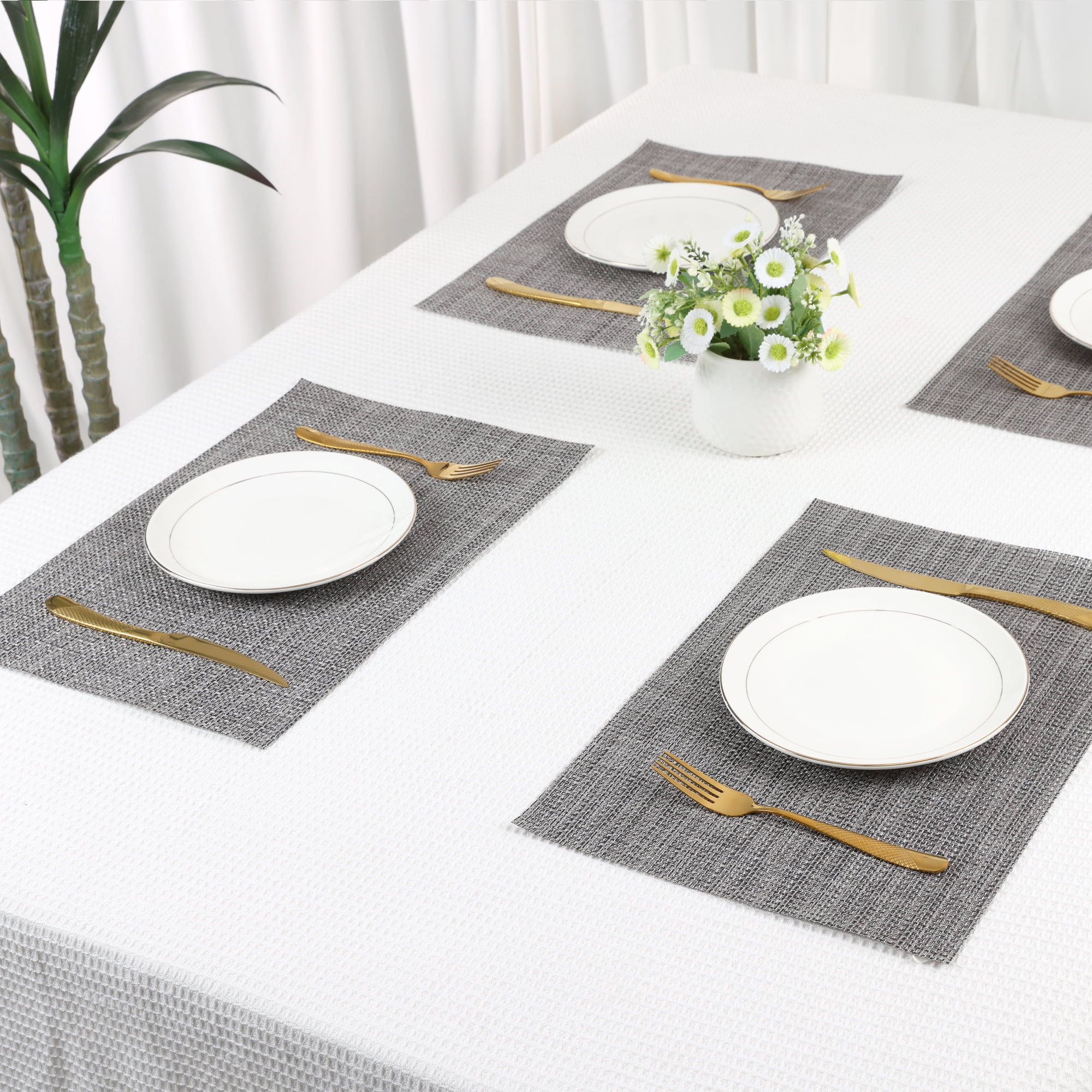 Unique Bargains Set of 6 Polyvinyl Chloride Solid Placemats Brown-Silver 18*12in