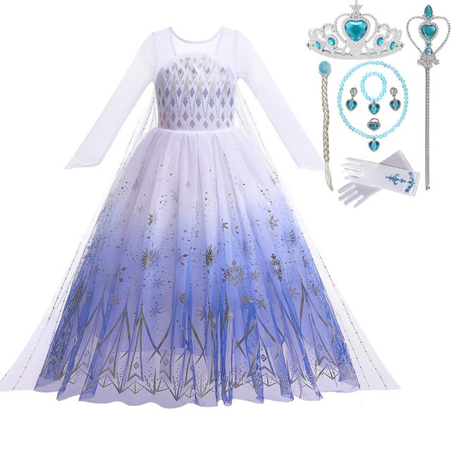Snow Queen Elsa Frozen White Dress Niñas Princesa Disfraz Fiesta de cumpleaños de Halloween Prom Kids Cosplay Ropa Vestido con Cloak3T (Etiqueta 110) Gao Jinjia LED