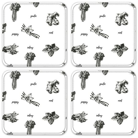 Vinyl Drink Coasters - Set of 4 - Herbs & Spices
