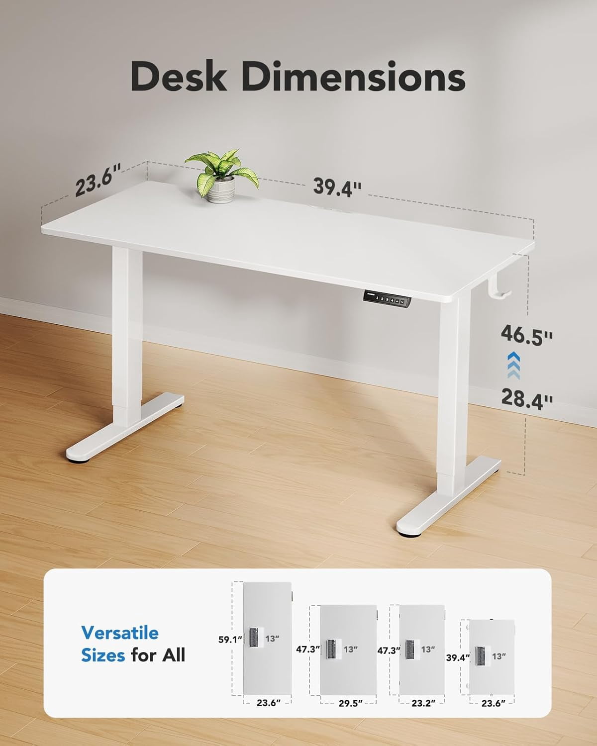 Kyspho One Piece Electric Standing Desk, 48" x 24" Height Adjustable Computer Desk with 4 Height Memory Settings, Sit Stand up Desk for Home Office, White