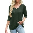 thumbnail image 4 of Zylanna Women's Pullover Sweaters, Knitted Solid Color 3/4 Sleeve V-Neck Casual Tops for Women Green, 4 of 8