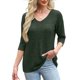 thumbnail image 5 of Sudaderas con capucha bonitas,Camiseta de mujer con cuello en V y manga 3/4, blusa informal de color liso, de poliéster, cómoda para uso diario, sopatenor, 5 of 9