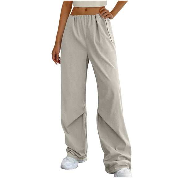 REALiKUN Women's Wide Leg Pants Casual Summer Straight Leg Elastic Waisted Baggy Trousers Stretch Palazzo Pants with Pockets