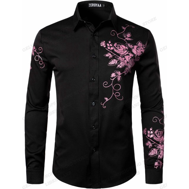 Camisas hawaianas de manga larga, camisas con flores doradas, camisas de moda para hombre, blusas casuales de playa, camisas de negocios, ropa para hombre con botones