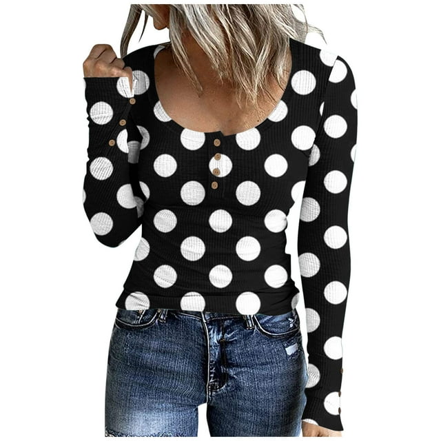 FAIWAD Women's Long Sleeve Knit Top Fall Winter Print Ribbed Slim Stretch Top Button Down Basic Top
