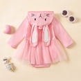 thumbnail image 4 of CAICJ98 Baby Girl Easter Outfit Infant Bunny Onesie Ruffle Tulle Tutu Dress Bubble Romper Hooded Jumpsuit With Ear (Pink,0-3 Months), 4 of 7