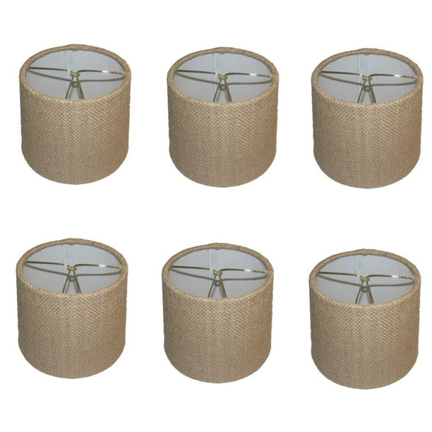 Set of 6 Rolled Edge 6 Inch Burlap Drum Chandelier Shades