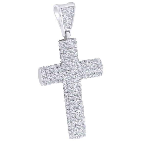 AFFY 1.5 Cttw Round Cut White Natural Diamond Iced Out Jewelry Hip Hop Cross Pendant In 14K Solid White Gold